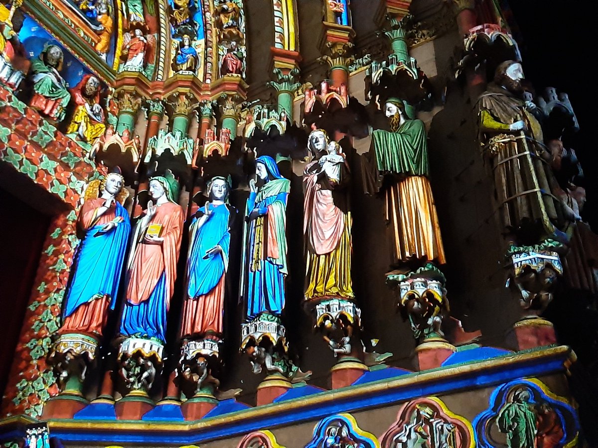 For 800th anniversary of #Amiens cathedral, they're putting on a wonderful light show each night. Extraordinary chance to see its west front in full colour!