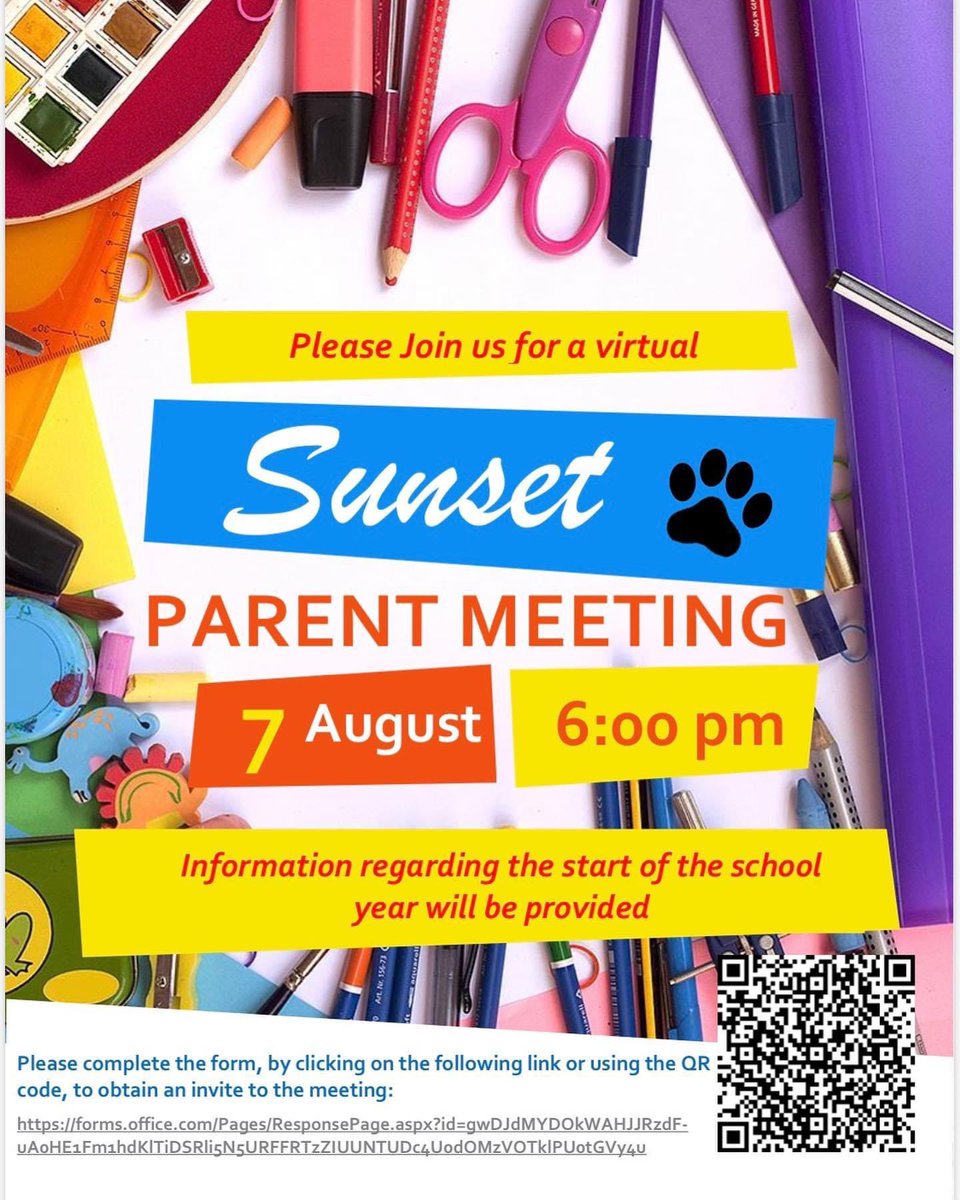 SunsetDual's tweet image. IMPORTANT! Sunset Parent Meeting. August 7th 6:00pm. Please register for meeting by clicking the following link:

forms.office.com/Pages/Response…