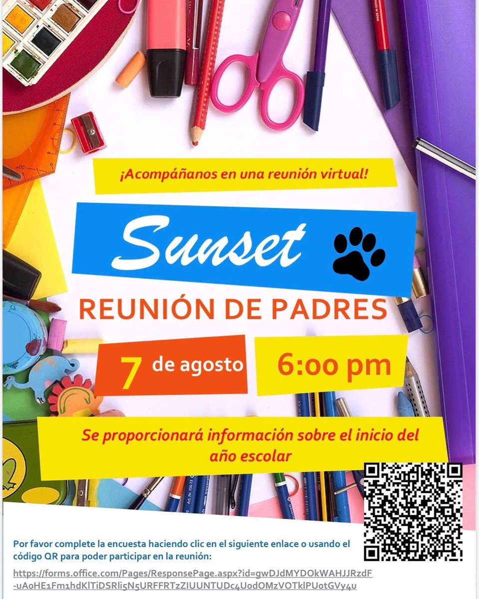 SunsetDual's tweet image. IMPORTANT! Sunset Parent Meeting. August 7th 6:00pm. Please register for meeting by clicking the following link:

forms.office.com/Pages/Response…