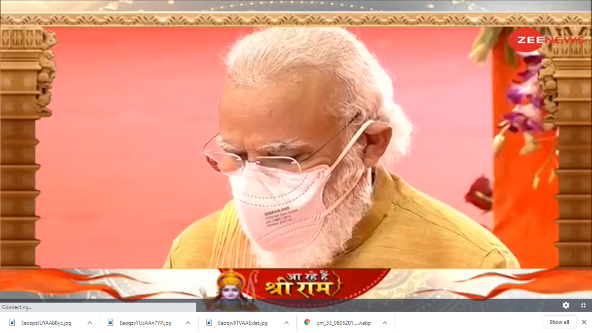Srjbt_kshetra's tweet photo. वो ऐतहासिक क्षण आ गया है जब माननीय प्रधानमंत्री श्री नरेंद्र मोदी जी एवं संघ प्रमुख श्री मोहन भागवत जी भूमि पूजन में शामिल और भूमि पूजन शुरू।

इस पावन पतित वेला पर आप सभी को अनंत शुभकामनाएं।

#जयश्रीराम #राम_नाम_सुखदाई #सबके_राम #JaiShriRam 

@narendramodi @BJP4India @JPNadda https://t.co/JJotuxExwQ