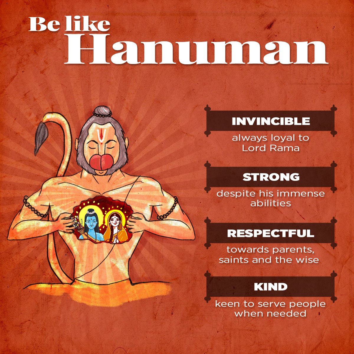 4. Be like Hanuman - kind, strong, respectful and invincible!  #LessonsFromRamayana  #JaiShriRam  #RamMandir