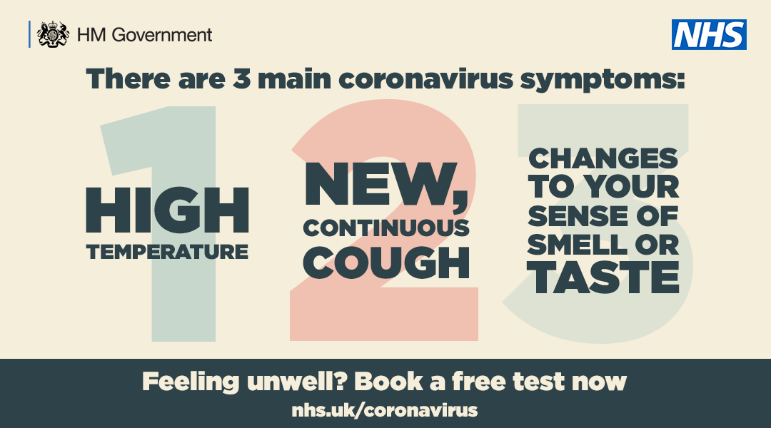 If you have: 1️⃣ a high temperature 2️⃣ a new, continuous cough 3️⃣ a loss or change to your sense of smell or taste Stay home and book a test. ➡️ nhs.uk/conditions/cor…