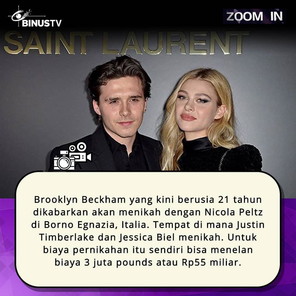 ZoomInBTV's tweet photo. #BrooklynBeckham akan menikah dengan #NicolaPeltz di sebuah pedesaan Borno Egnazia, Italia. Pernikahan bisa menelan biaya Rp55 miliar. Daftar tamu pernikahan muncul ketika #GordonRamsey disebut mengurusi makanan. Brooklyn juga berharap ayah baptisnya, Elton John, bisa hadir. https://t.co/ihQ3VWi0sT