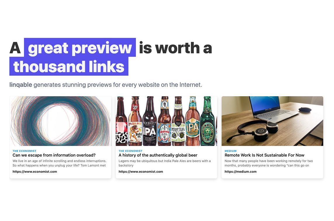 MadeWithSvelte's tweet image. .@linqable by @preslavrachev helps you turn URLs into link previews 🔗 Its frontend &amp;amp; demo of the API is #madewithsvelte! - madewithsvelte.com/linqable