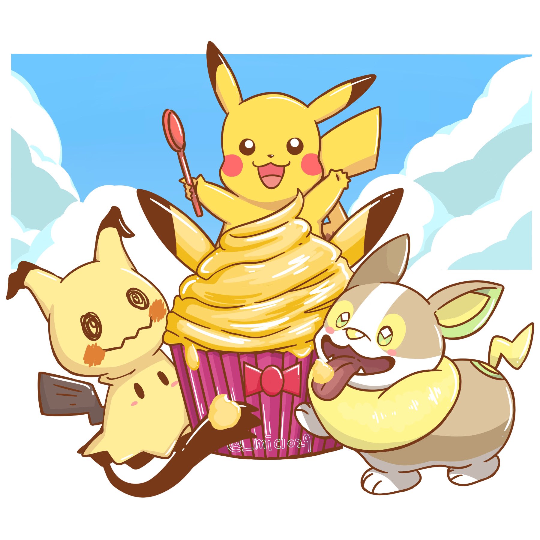 Micowo 委託開放中 アイスが好き Ice Cream Hongkongart 香港插畫 香港イラスト イラスト Illustration Animeart Fanart Cute 可愛い Pokemon ポケモン Pikachu ピカチュウ ポケモン好きと繋がりたい Yamper ワンパチ