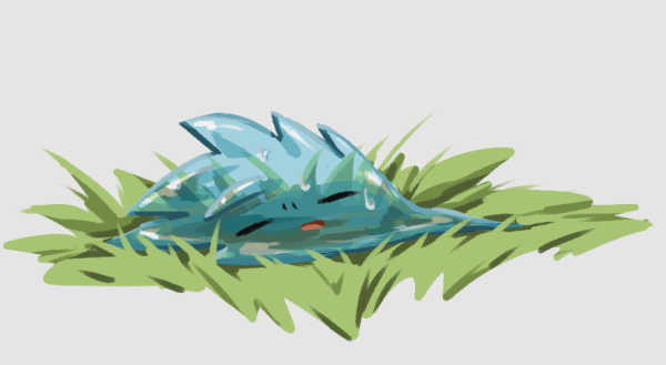no humans grass solo slime (creature) closed eyes pokemon (creature) open mouth  illustration images