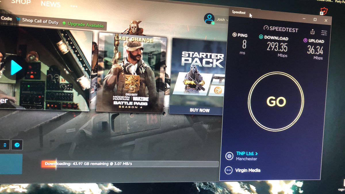 JJxyce's tweet photo. Got to love #Battlenet and there speed:) struggling for 4 mbps and have 290+🙃 https://t.co/uxcTcUg6kI