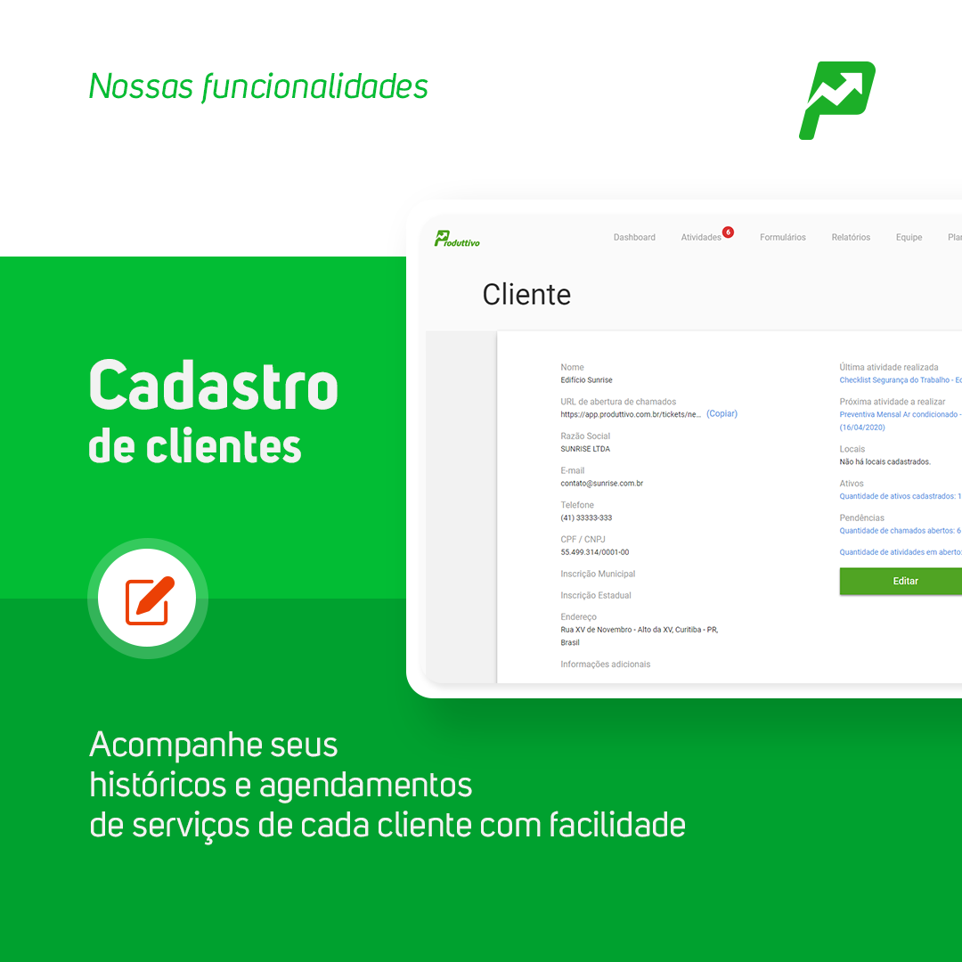 produttivoapp's tweet photo. No Produttivo, é possível cadastrar vários dados importantes no perfil do seu cliente como: razão social, CPF/CNPJ, endereço, telefone e muitos outros. Conheça essa e outras funcionalidades acessando o nosso site: https://t.co/6gQB2U7GP1 https://t.co/LoiGWyorOr