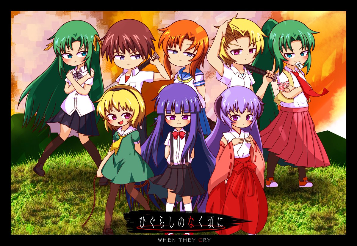 部活メンバー集合イラスト😇 いい感じに夕暮れが演出できた気がする