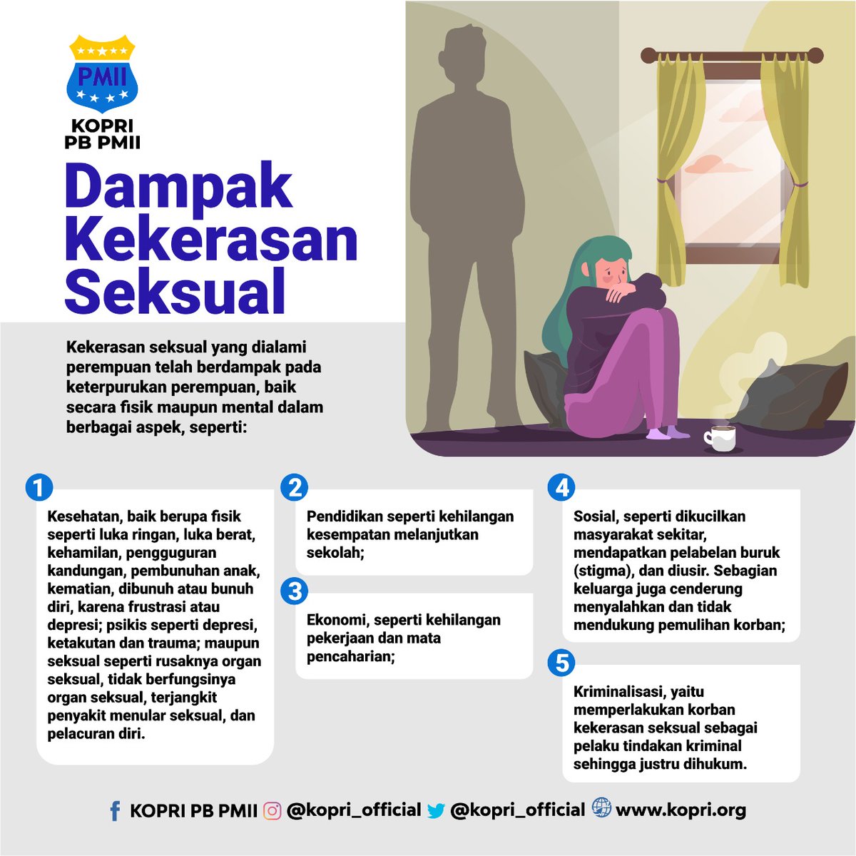 KopriBlora's tweet photo. Kekerasan seksual merupakan kekerasan yang bersifat memaksa atau membujuk orang lain untuk terlibat dalam tindakan seksual. Tindakan asusila tersebut dapat berupa kontak fisik, yaitu apabila dilakukan penetrasi. https://t.co/nZrZDLrp2n