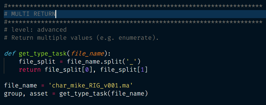 forknpipe's tweet photo. "I'll be back!"
Like the Terminator we can also have multiple returns.

Or we just return one list/dictionary like normal people.

#pythonprogramming #python #vfxartist #vfx #scripting #3dartist #CGI #programming #coding #pythonpost #pythonforeverybody #pythontraining https://t.co/KQQNDdXL8O
