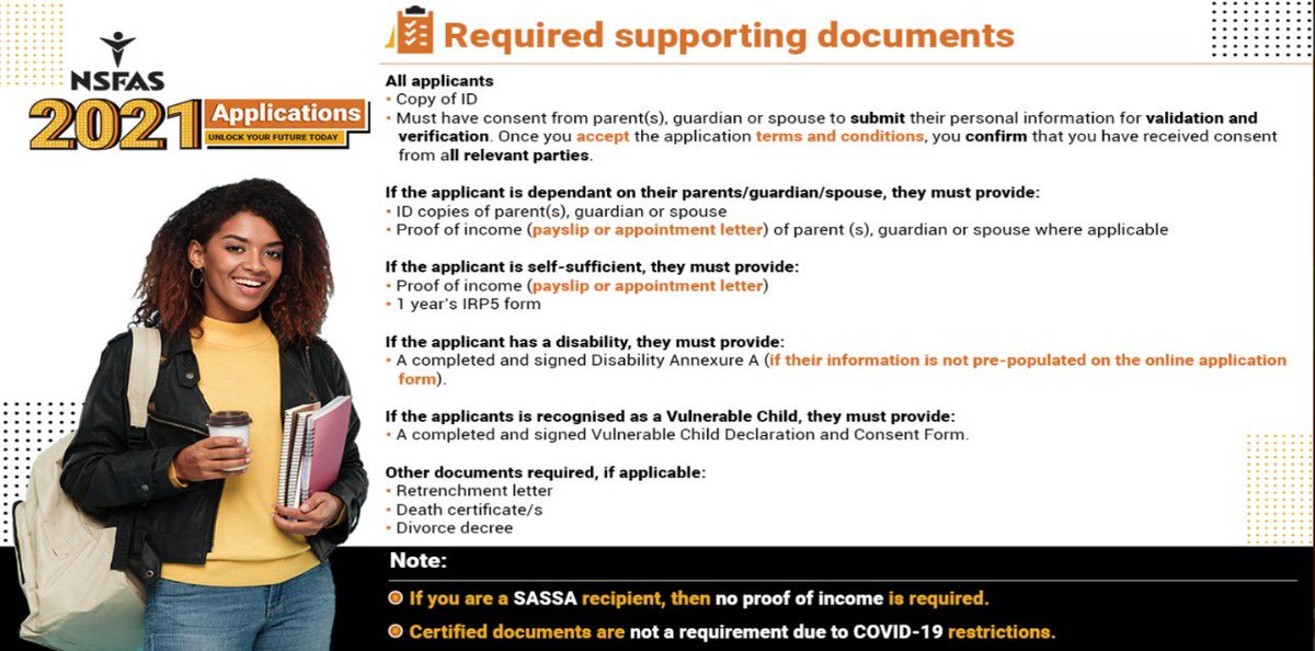 The National Student Financial Aid Scheme <a href="/myNSFAS/">NSFAS</a> is accepting applications for 2021 now. 

For more information go to nsfas.org.za/content/ <a href="/HigherEduGovZA/">HigherEducationZA</a> <a href="/DBE_SA/">Dep. Basic Education</a>