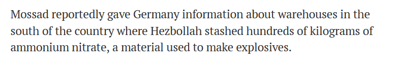 As  #Germany banned  #Hezbollah in May 2020, it was also about the  #AmmoniumNitrate.1:  https://www.timesofisrael.com/mossad-gave-berlin-intel-on-hezbollah-ops-on-german-soil-ahead-of-ban-report/2:  https://www.zeit.de/politik/deutschland/2020-05/mossad-hinweise-verbotsverfahren-hisbollah-deutschland