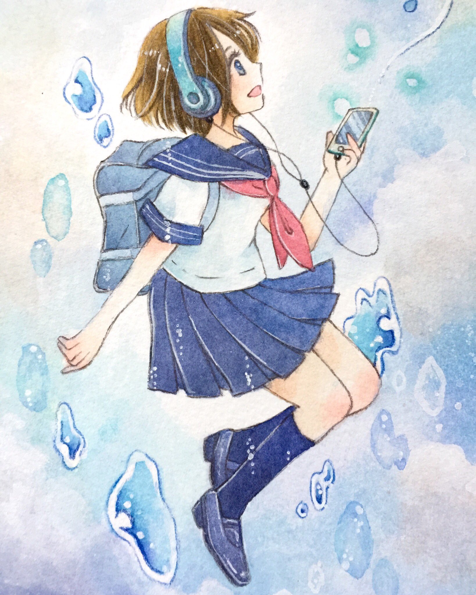 森ノ綾 近々アイコン変える予定 夏を感じる 涼しい感じ 透明水彩 イラスト セーラー服 アナログイラスト 女の子イラスト T Co Spseks7vyc Twitter
