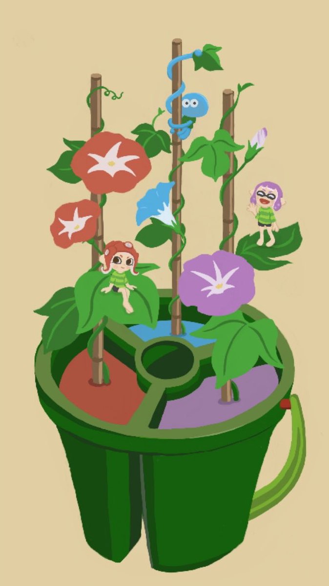 octoling flower multiple girls 2girls tentacle hair morning glory octarian plant  illustration images