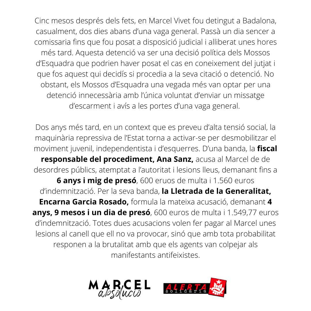 marcelabsolucio's tweet image. ‼ COMUNICAT DEL GRUP DE SUPORT #MarcelAbsolució 

La solidaritat és la nostra millor arma, sense cap por seguirem defensant els nostres drets