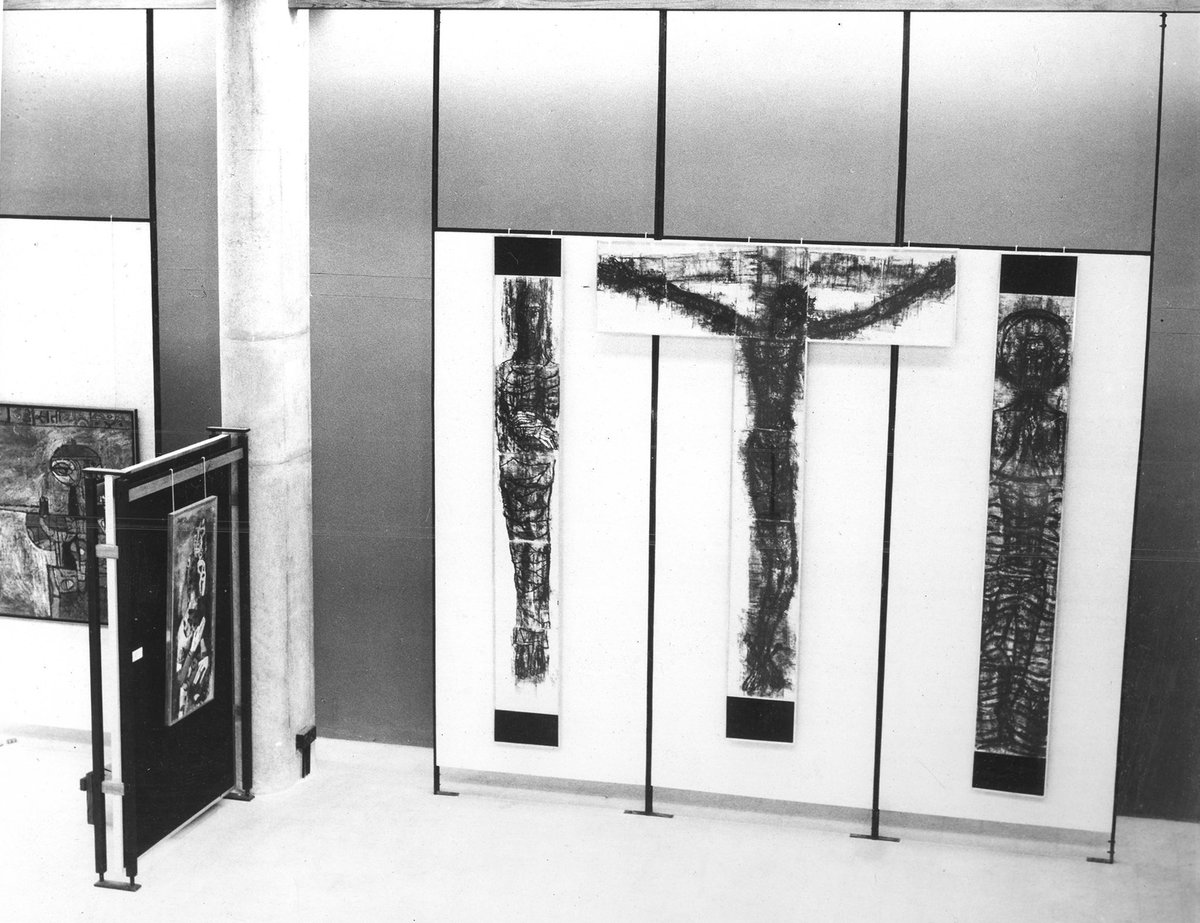 museumchd's tweet photo. The three large untitled charcoal drawings by #EbrahimAlkazi were first displayed at Shridharani Gallery, Delhi, in 1965. Later they were purchased by Dr MS Randhawa & given prominent place at the inauguration of the museum in May 1968, as pictured here. #museumchd https://t.co/VA4i0cyUUv