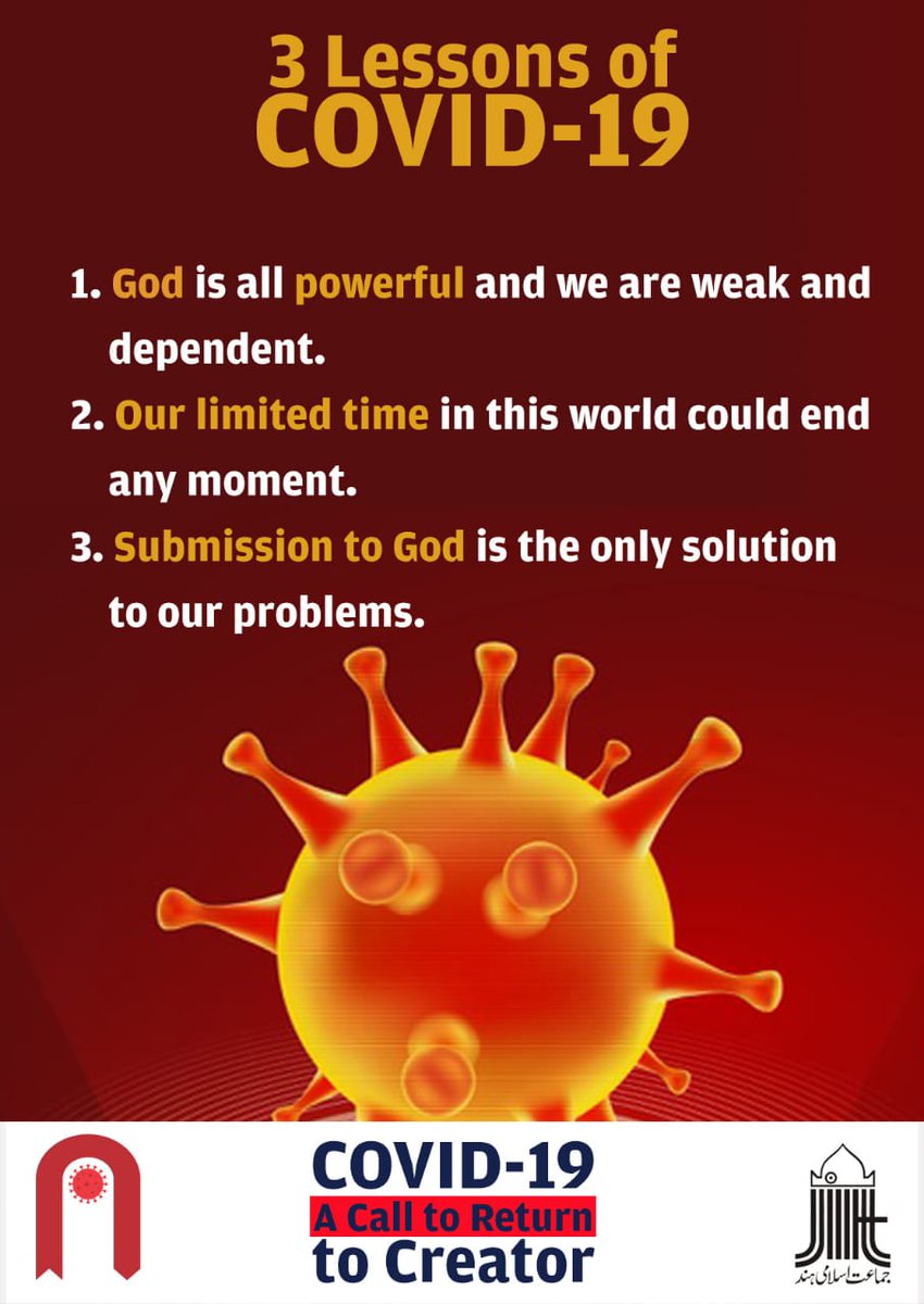 jihkarnataka's tweet image. #3Lessons of #COVID19

Covid-19 A Call To Return To Creator

State Wide Campaign
5th - 15th Aug 2020
Jamaat-e-Islami Hind Karnataka

Like | Share | Connect