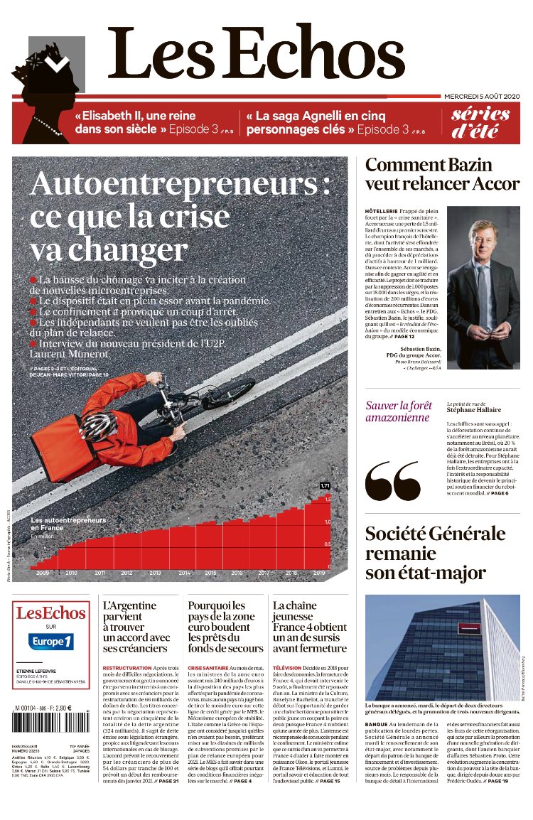 Les auto-entrepreneurs sont d’indéniables atouts pour réussir la #relance économique et le rebond social. Le plan du gouvernement ne doit pas les oublier. <a href="/JeanCASTEX/">Jean Castex</a> <a href="/alaingriset/">Alain Griset</a> <a href="/gouvernementFR/">Gouvernement</a>

 ➡️ <a href="/LesEchos/">Les Echos</a>