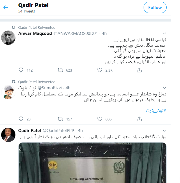 Fake Account 3Account: Qadir PatelHandle:   @QadirPatelPPP Promote:  @ANWARMAQS00D01 ,  @SumoRizvi ,  @UmerShareefPk