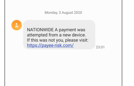 AskNationwide's tweet photo. We've been made aware of text messages that fraudsters are currently sending. If you receive one of these, please don't click on the link. We'll never ask you to update your details or log into the Internet Bank directly through a link via text. For info: https://t.co/UxIhKkO0ud https://t.co/fJx13Cqk5G