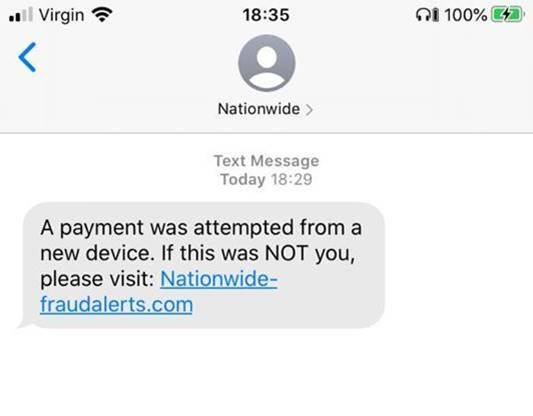 AskNationwide's tweet photo. We've been made aware of text messages that fraudsters are currently sending. If you receive one of these, please don't click on the link. We'll never ask you to update your details or log into the Internet Bank directly through a link via text. For info: https://t.co/UxIhKkO0ud https://t.co/fJx13Cqk5G