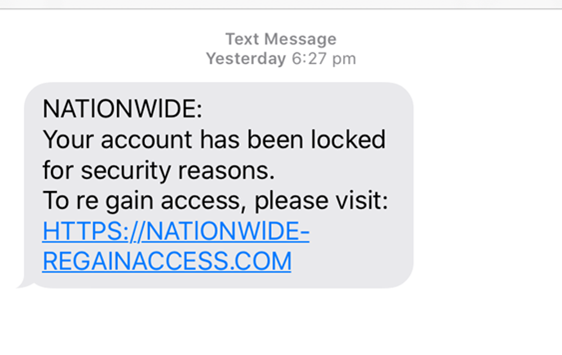 AskNationwide's tweet photo. We've been made aware of text messages that fraudsters are currently sending. If you receive one of these, please don't click on the link. We'll never ask you to update your details or log into the Internet Bank directly through a link via text. For info: https://t.co/UxIhKkO0ud https://t.co/fJx13Cqk5G