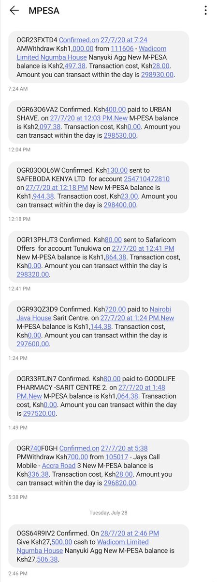 I got to the big city and went on a spending spree because I had to get ready for the "one on one meeting"Below is a screenshot of my expenditure that day. Had to squeeze in the last one ndio muone vile God happened the very next day