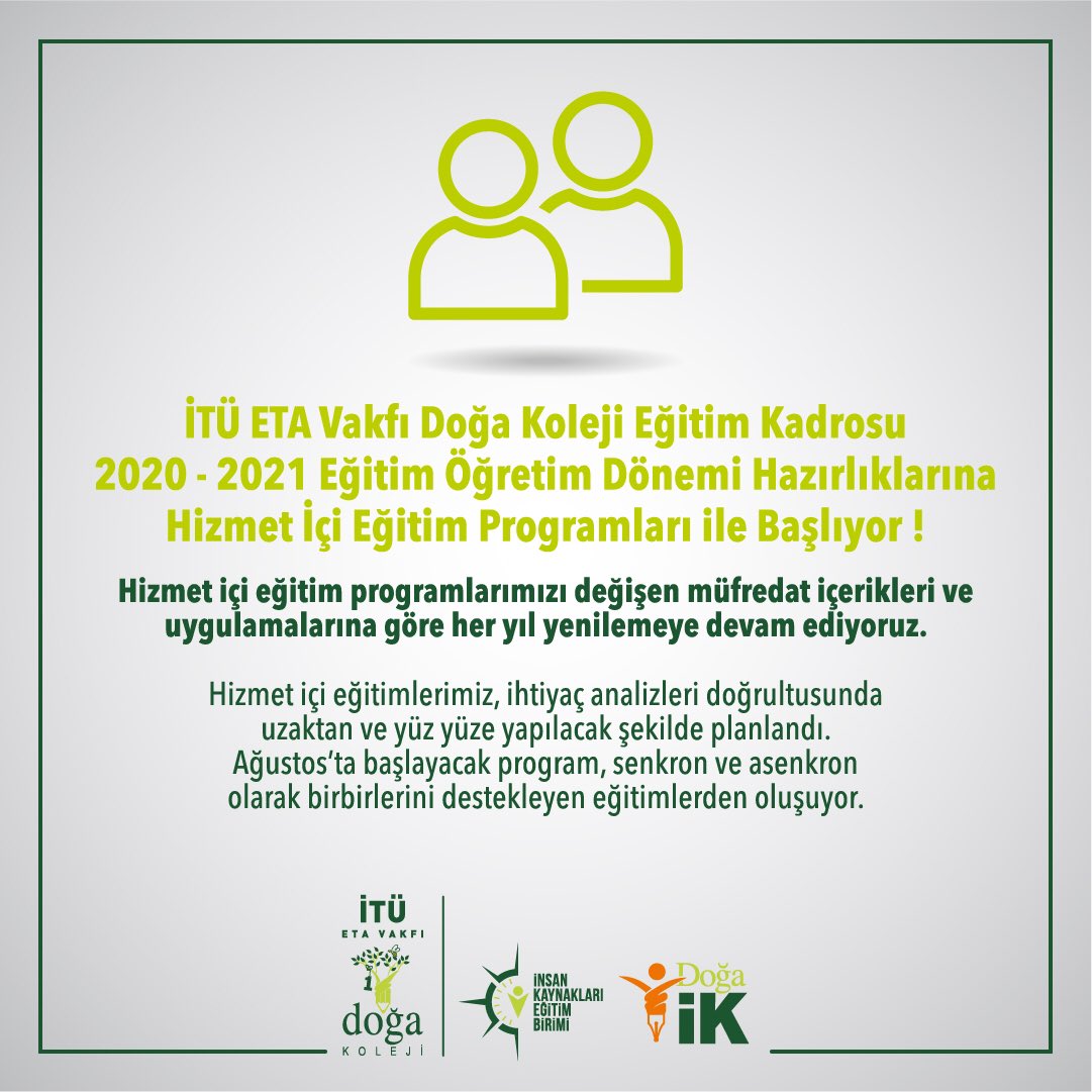 İTÜ ETA Vakfı Doğa Koleji hizmet içi eğitim programlarımız yarın başlıyor!