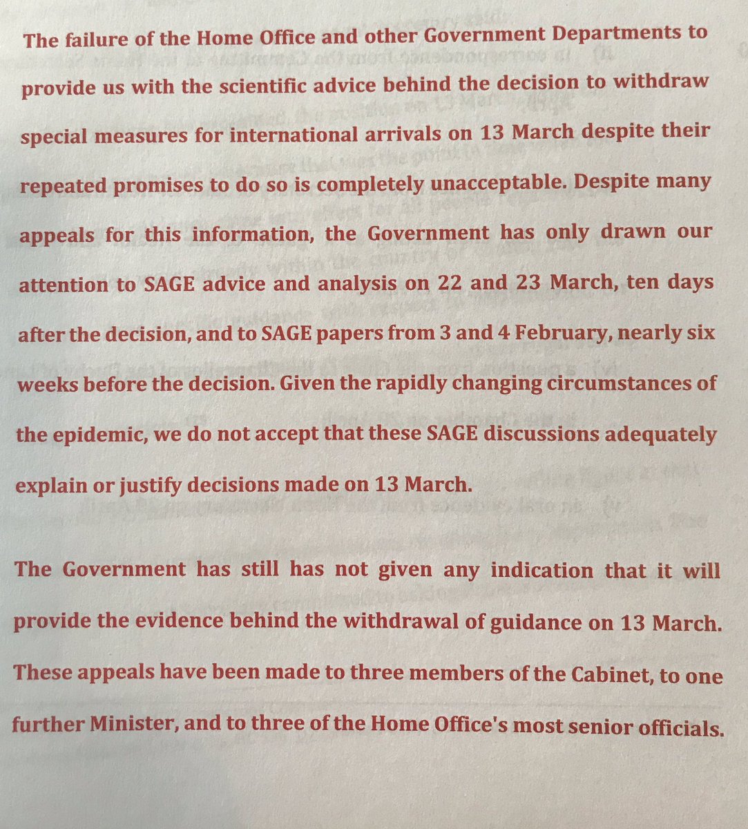 5/ Govt has said it was following the science. But we have been unable to find any scientific basis or advice behind those mid March decisions - esp to lift all self isolation measures on 13 March - despite repeated requests. If the science exists, Govt must publish it.