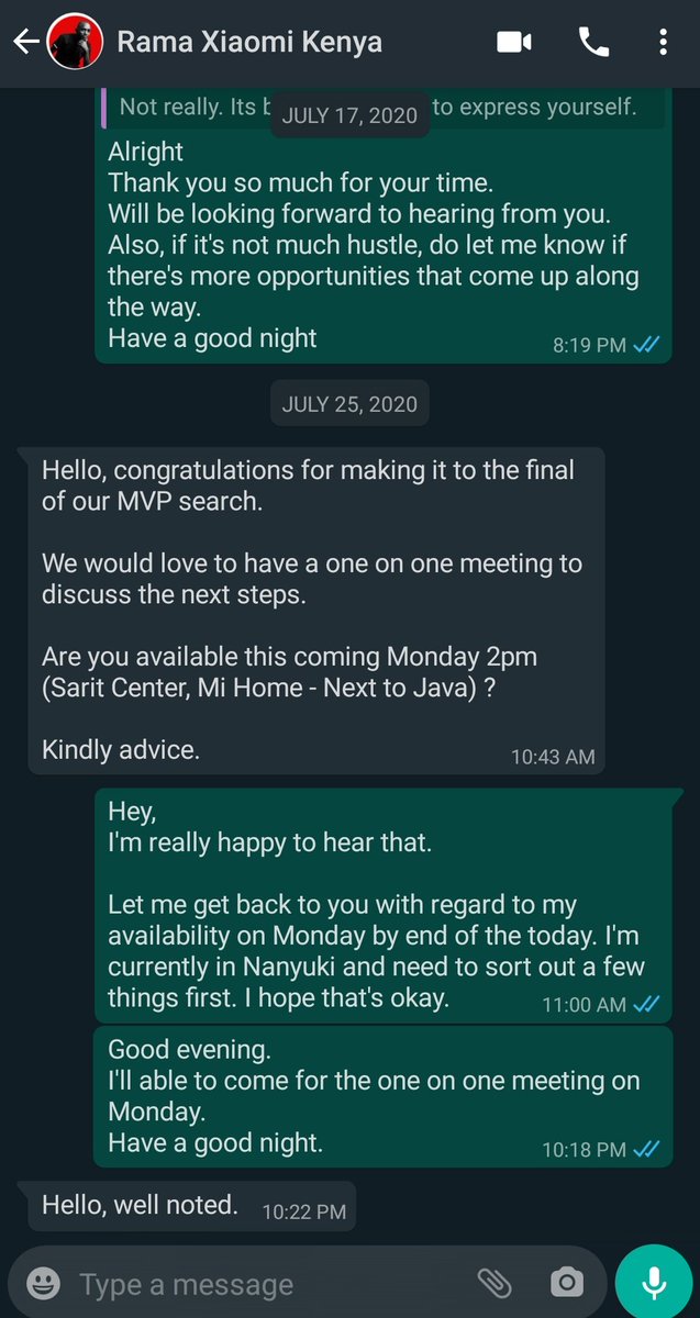 Saturday, July 25th, I receive a text on whatsapp, congratulating me "for making it to the finals"Like I said, this wasn't a priority to me at all. It was dependent on my having time to squeeze. I was in Nanyuki. Sorted my Monday out and I was all set to go.