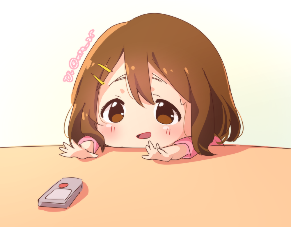 hirasawa yui 1girl brown hair solo brown eyes hair ornament hairclip twitter username  illustration images