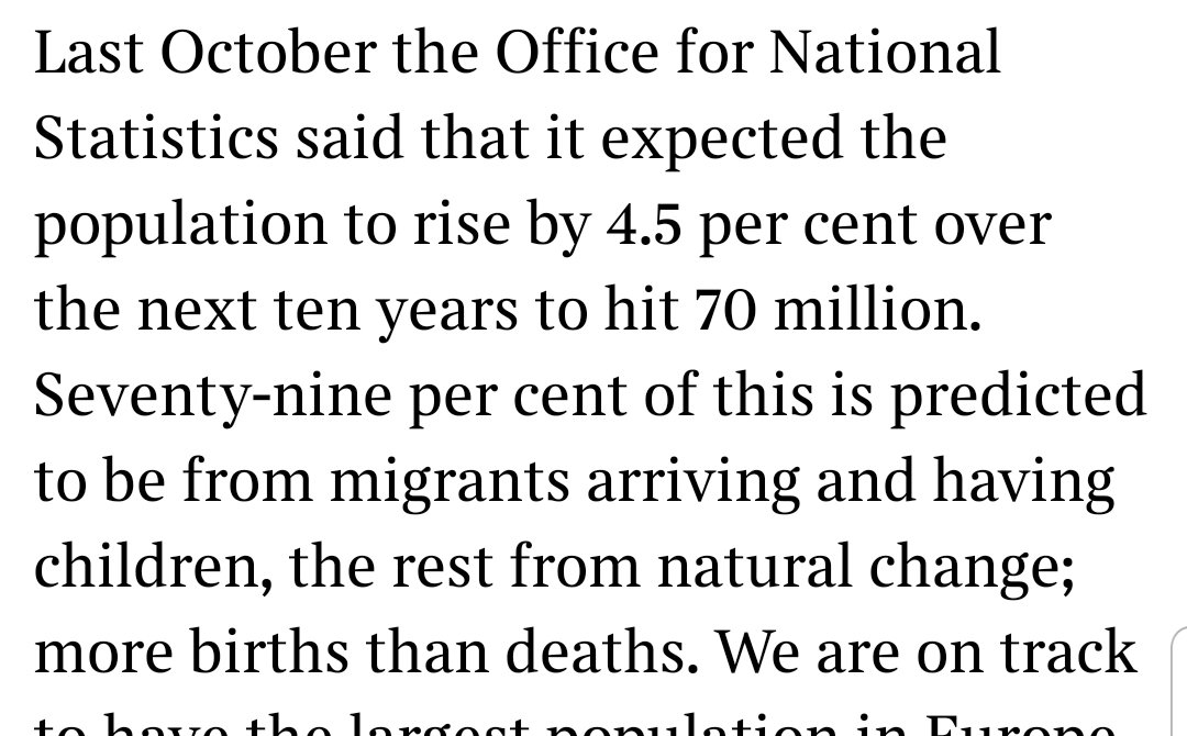 Let's look at this. Usual trick here of scary numbers not actually meaning much. UK pop currently about 66.65 million, so 10 year increase of 3.35 million. That's 335,000 people per year, of which by Foges own figures only 264,650 are migrants, or 0.4% of the UKs population. 2/