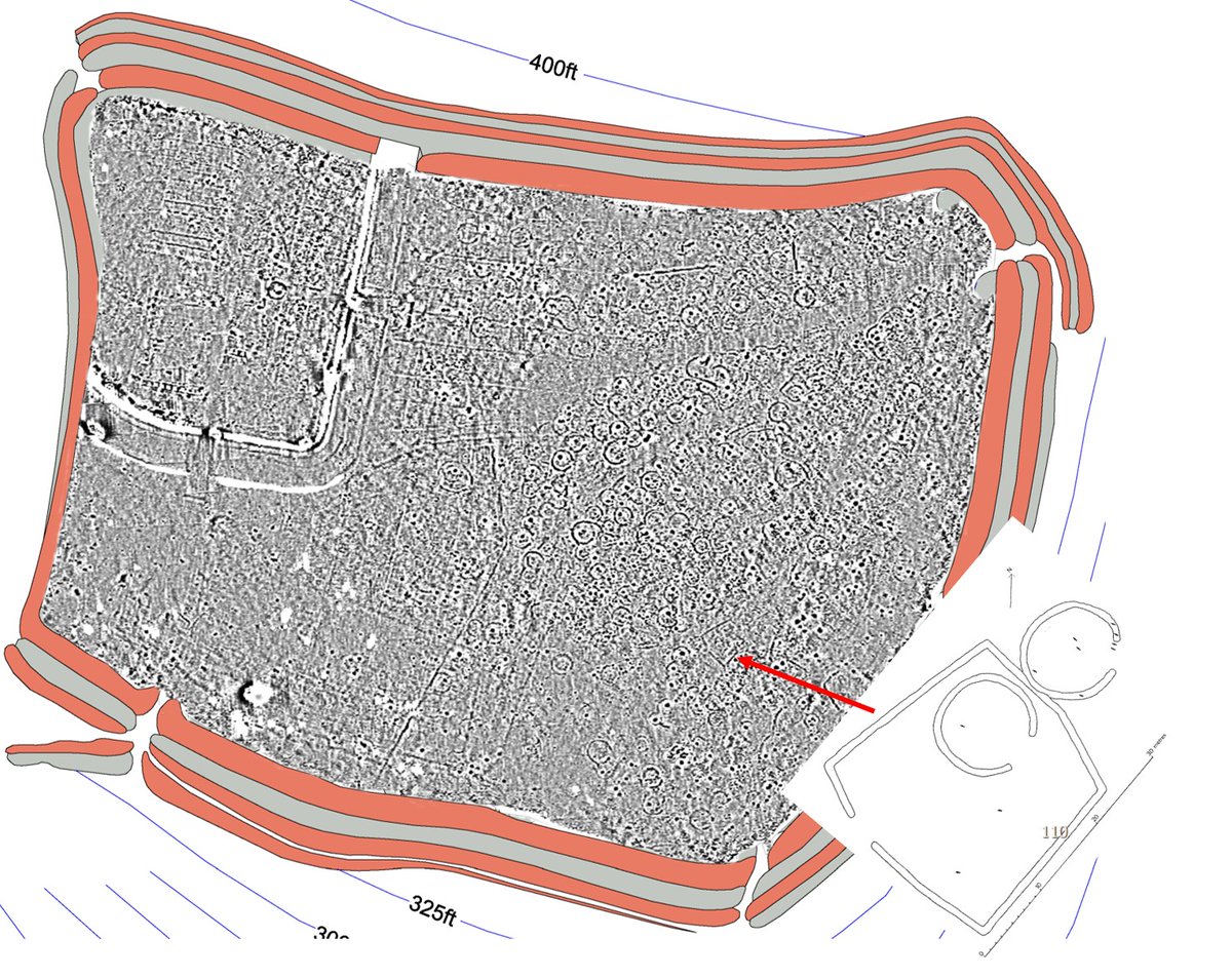 The so-called chieftain’s hut at Hod Hill  #Dorset which was thought had been the target of a Roman artillery attack, was not the largest enclosed house built inside the hillfort as the geophysical survey showsSometimes we spend hours looking at this plot  #HillfortsWednesday