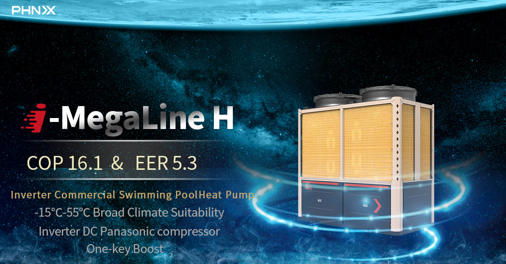 PHNIXEN's tweet image. i-MegaLine H, using PHNIX leading full inverter technology, high-quality Inverter DC Panasonic compressor and DC fan motor, can achieve high COP 16.1 and EER 5.3. Moreover, with the design of one-key boost button, users can achieve the ideal heating or cooling result instantly.