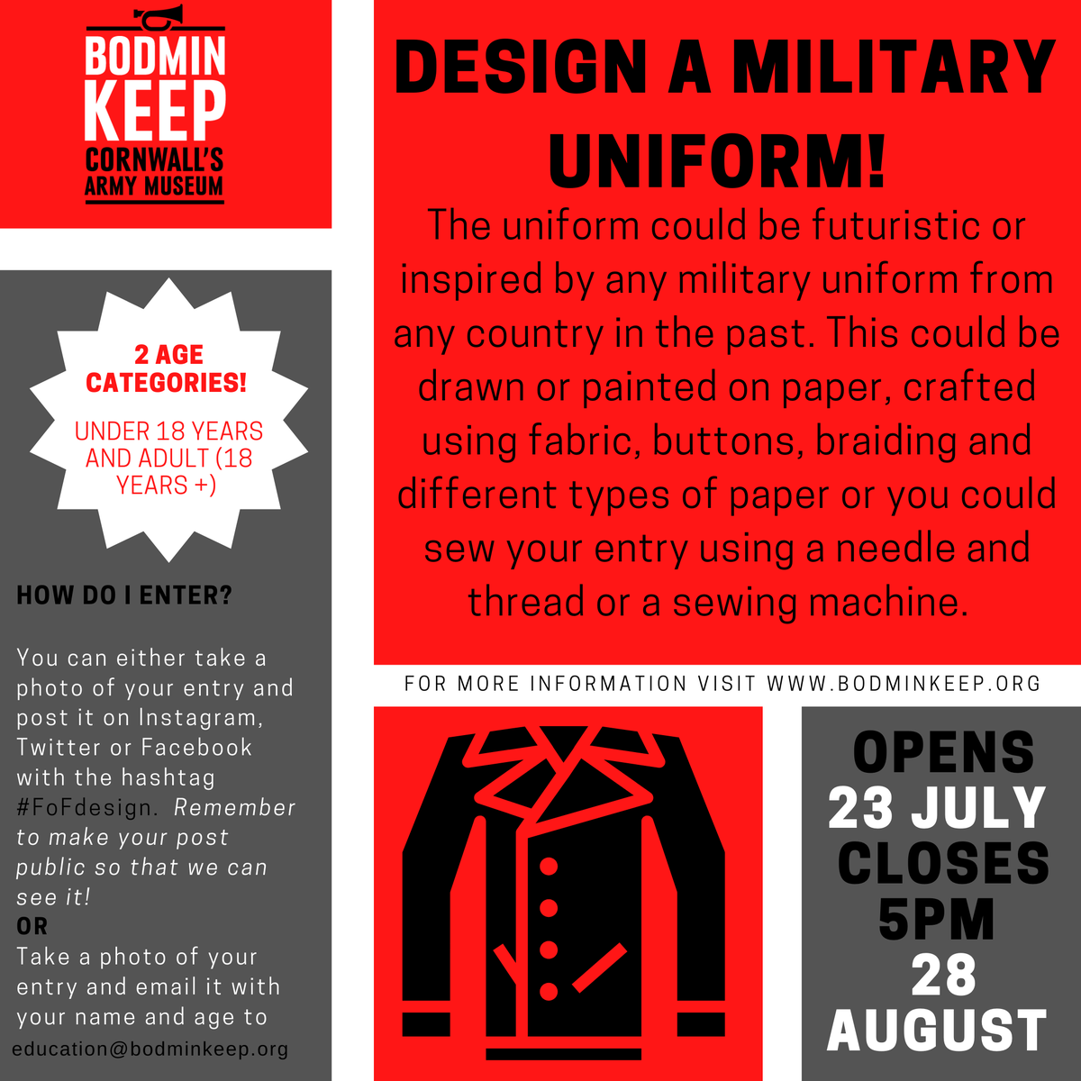 BodminKeep's tweet photo. Pondering what to do because of today's wild weather? Why not design a military uniform and enter our fab competition? There are two age categories and great gift card prizes. We can't wait to see your entries! https://t.co/sb6Uow8Fwn
#FrontRoomFieldTrips #KidsGetCreating https://t.co/NeaCCeiD9O