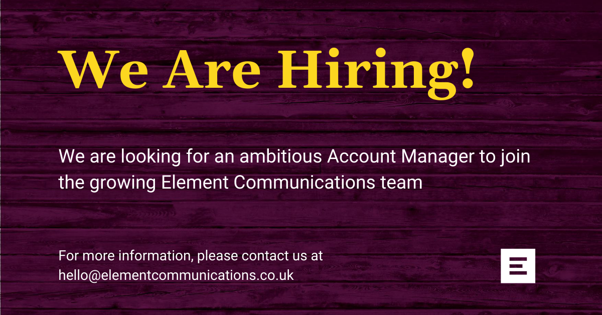 element_comms's tweet photo. Join our growing agency! 🚀 If you’re an ambitious comms professional with experience in #b2b and #technology looking for your next challenge, get in touch at hello@elementcommunications.co.uk 

#PRjobs #TechJobs #AccountManager #AuthenticCommunications https://t.co/dvBzVIXOmi