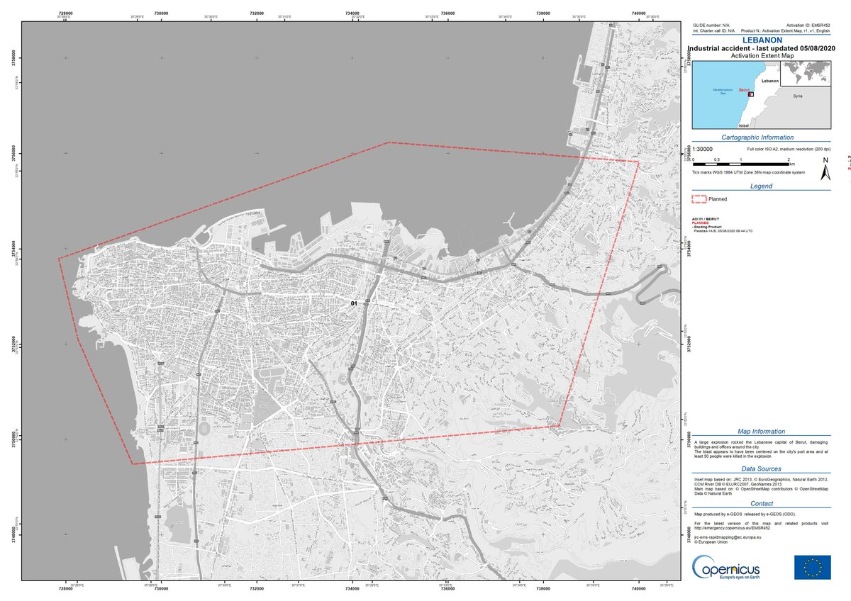 CopernicusEMS's tweet photo. 🇱🇧 EMS monitoring of the #BeirutExplosion continues after the activation of our #RappidMapping service. We are delivering grading products to support civil protection efforts in #Lebanon.
🔗 https://t.co/znmyplJb7z | #EMSR452 https://t.co/al0nJ5MqFS