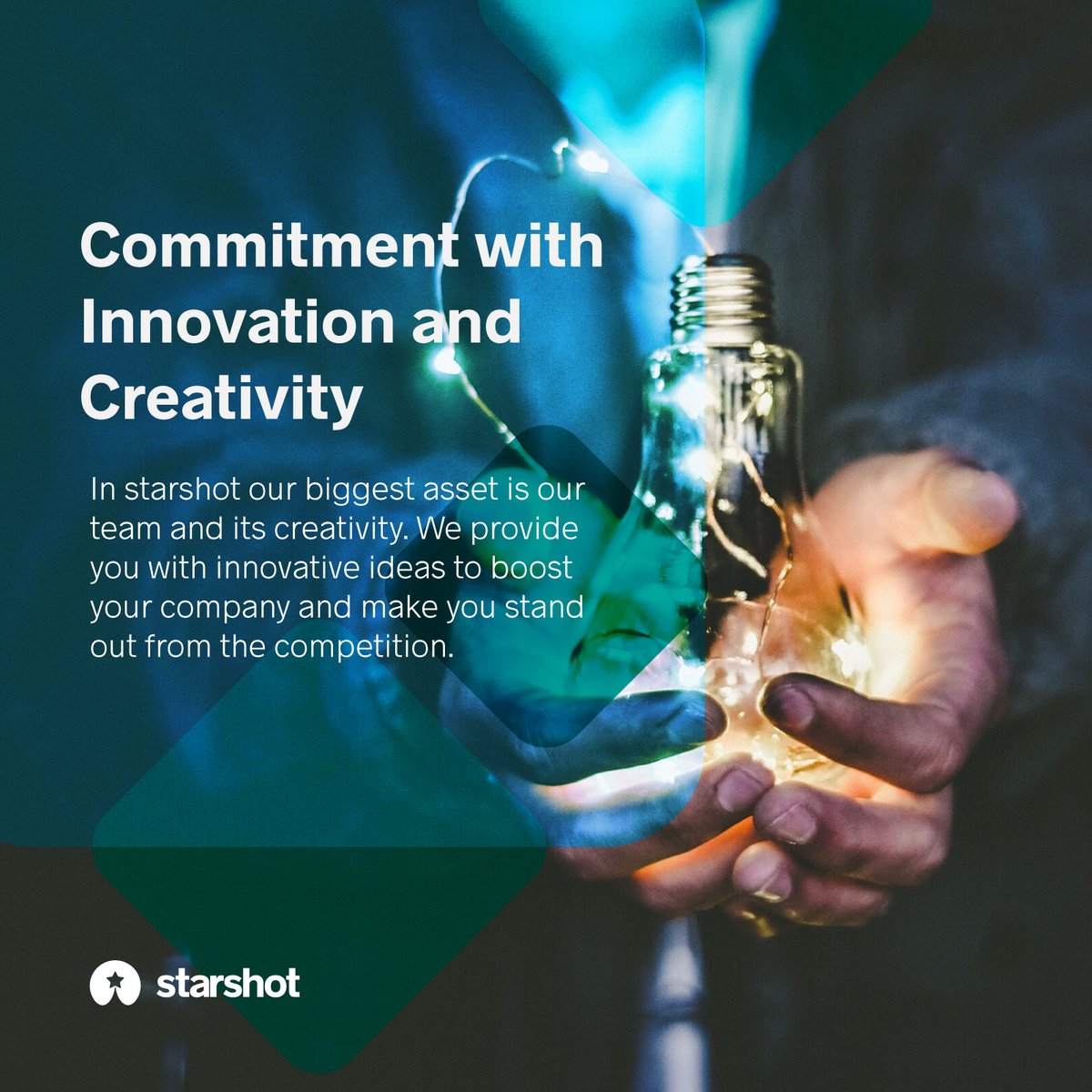 In Starshot we believe that innovation is the stating point of any successful business. We provide you with innovative solutions to make your business smarter.

"Starting and growing a business is as much about the innovation, drive, and determination [...]" - <a href="/elonmusk/">Elon Musk</a> -