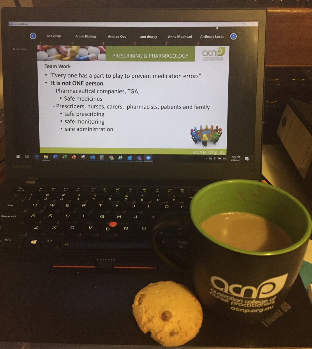 2nd Series of the <a href="/acnp_national/">#ACNPnational</a> Prescribing and Pharmacology webinars underway. I’m enjoying an evening milo and biscuit in my new ACNP mug - watch out on the ACNP website for merch.