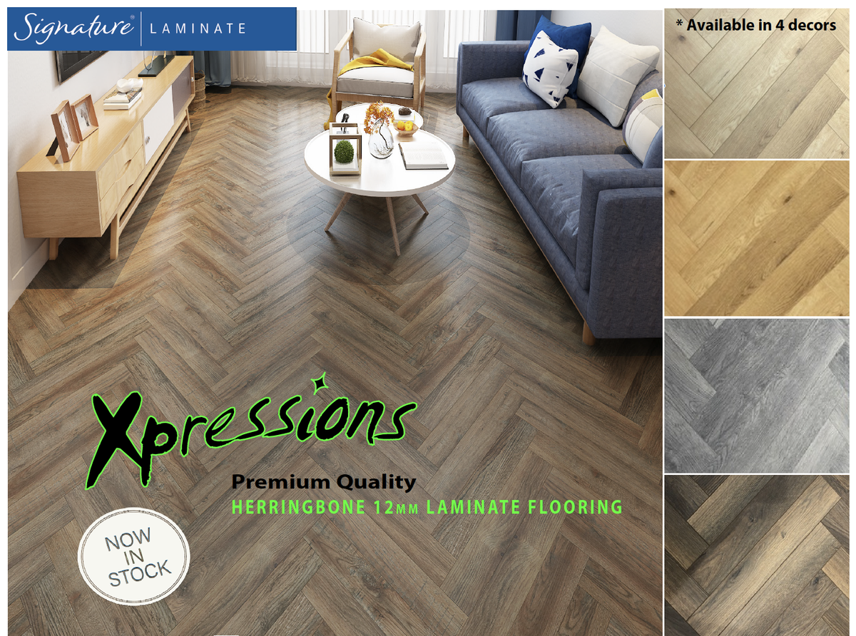 PFL_Ireland's tweet photo. #Signature Xpressions Herringbone #12mm Laminate offers all the design options of solid wood, with all the benefits of laminate! Available in 4 decors, AC5 Rating #Heavycommercial can used in your home or your business! https://t.co/qSc4GrCd0O