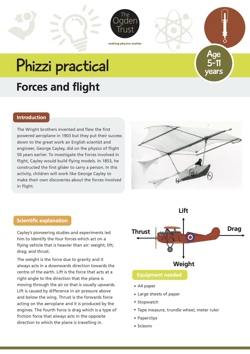 ogdentrust's tweet photo. Back to school planning for socially distanced science? Teaching #primaryscience forces? Look at our #phizzipractical forces & flight? Ideal for children to design & carry out their own simple tests. Just one of the Ogden forces resources. https://t.co/6hfWZ0sGZT https://t.co/TtENterIeB