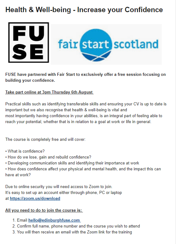 Last opportunity to join our free online training tomorrow! If you would like to be involved email FUSE and we will send you out the joining instructions. #EdinburghTraining