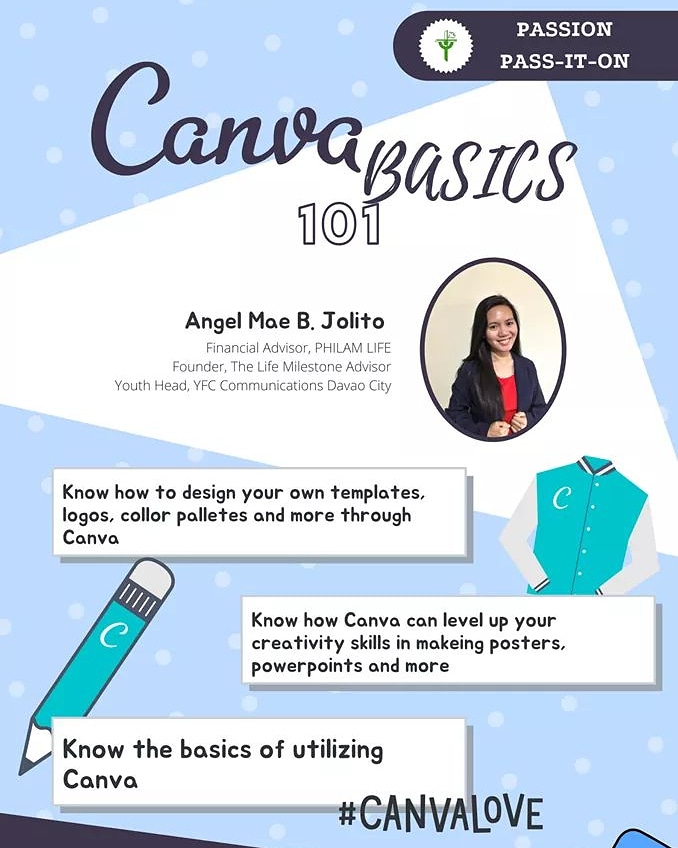 cfcyfcdavaocity's tweet photo. It's poster making time! Let's level up your skills in poster making using Canva this Session 2 on August 9, 2020 2PM-5PM!

Canva is a free online tool most people, especially students, are using nowadays for designing presentation decks and making posters. https://t.co/7in5A6Ijed
