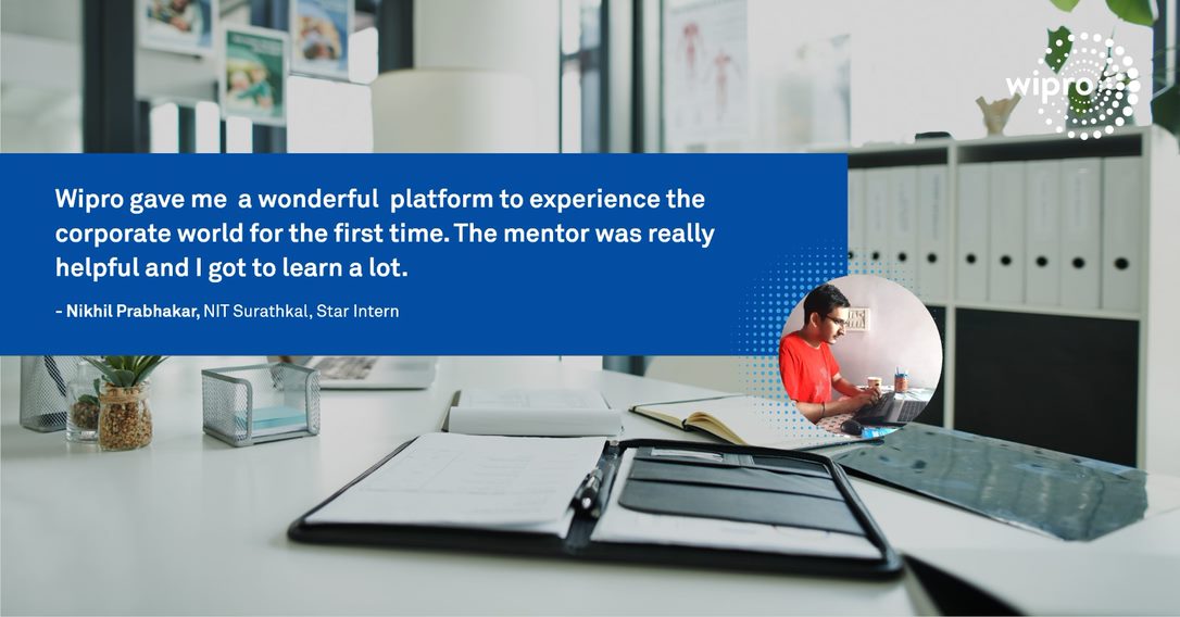 WiproCareers's tweet photo. Thanks to Nikhil Prabhakar for sharing his #internshipexperience while working @Wipro
Learn more about Life at Wipro. Visit: https://t.co/tkc0O7E2Wb
#Wiprointernship #starprogram #lifeatWipro #interndiaries
#campusprogram #virtualinternship https://t.co/qRCgN2TZCG