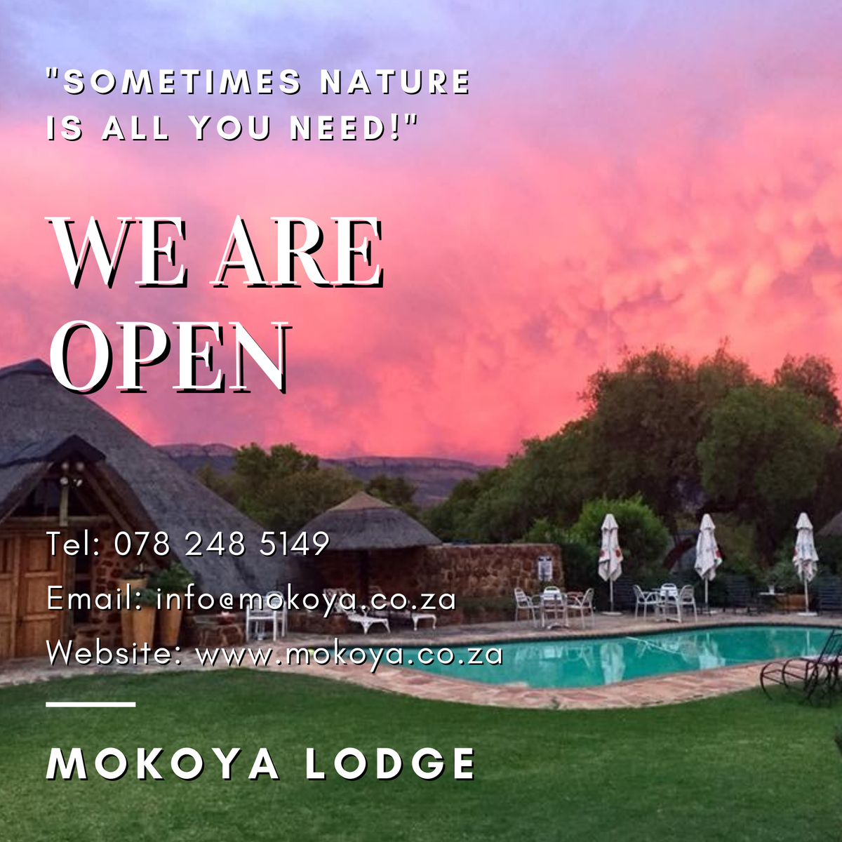 MokoyaLodge's tweet photo. "Wide open spaces are good for the heart."
Come and enjoy the country side and smell of nature with us at Mokoya Lodge.
YES, we are open!!
#Accommodation
#Picnics
#Conferences
#MountainBiking
#WalkingTrails
#Restaurant
We can't wait to see you soon https://t.co/PX5ur20xi4