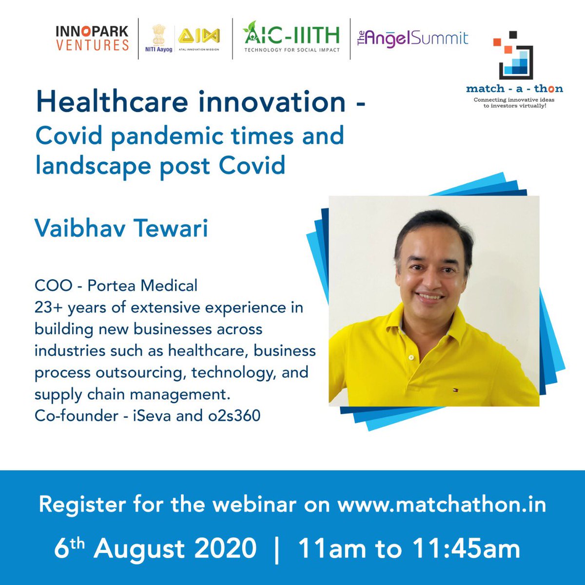Healthcare and it’s future. Join in for a chat with Vaibhav Tewari, COO <a href="/PorteaMedical/">Portea Medical</a> <a href="/Innopark_Ven/">Innopark Ventures</a> matchon.in