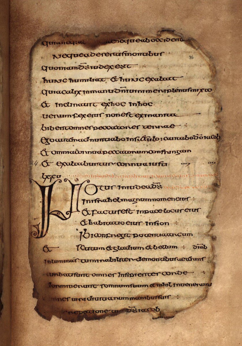 According to legend Colm Cille made a visit to St Finnian, where he borrowed a book of psalms and secretly made a copy, in haste by a miraculous light, which allowed him to write through the night. In the C16th Manus O’Donnell identified this copy as the Cathach.