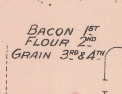 Bacon? That'll be the 1st floor. Flour? 2nd. Or is it grain you are after?