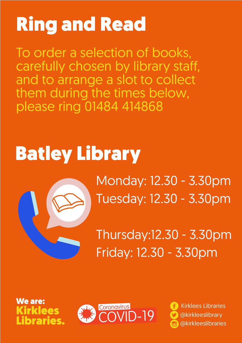 FriendsBatleyL's tweet photo. πΆHello, it's me. I was wondering if after all these months you'd like to choose books, for me to collectπΆ
#RingAndRead ring 01484 414868 during office hours and collect from Batley library during the times listed https://t.co/XSJb5sgPAy